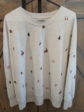 Maurices 2XL Cozy Cream Embroidered Crewneck Sweater